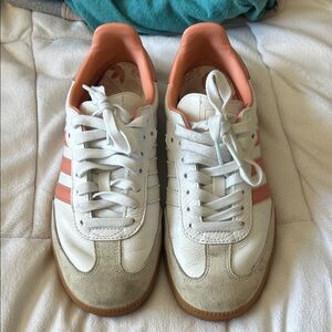 Adidas Sambas White and Coral Sneakers